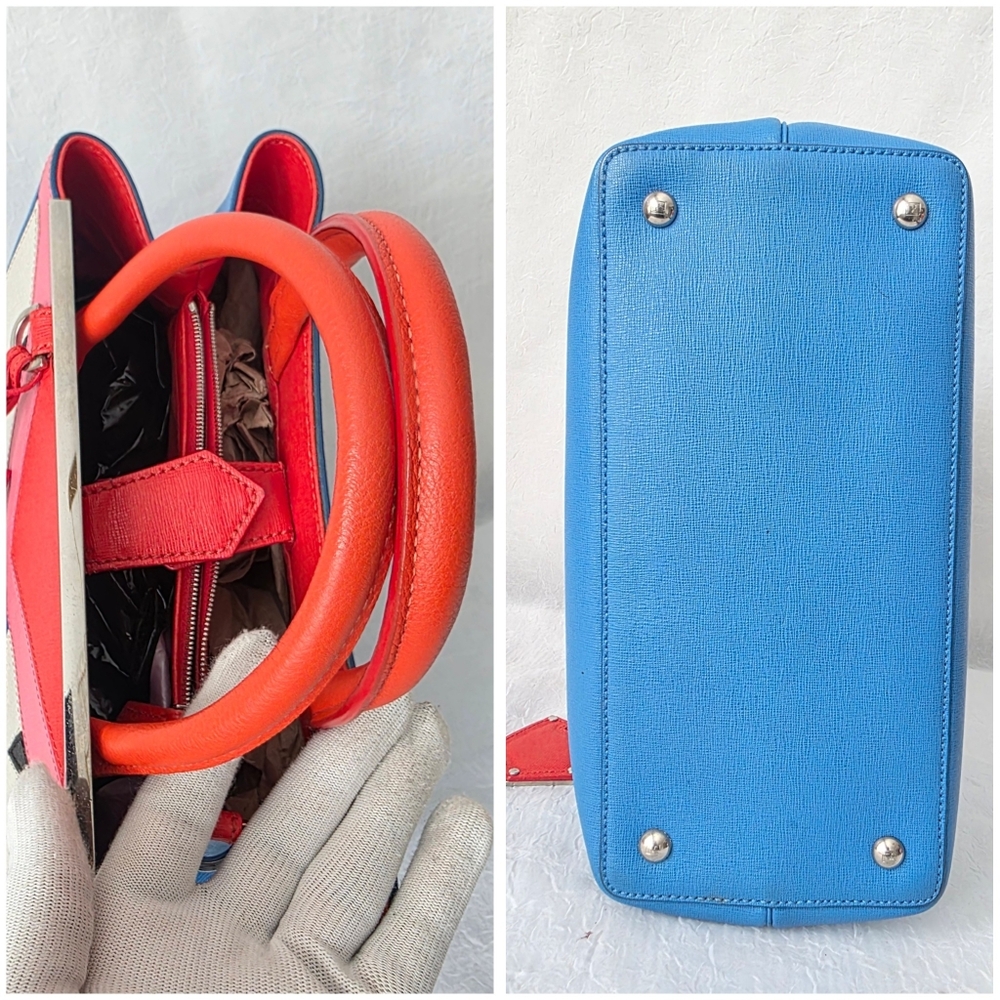 Auth Fendi 2jour Monster Blue/Orange Leather Bag, Wallet And Coin Case - Picture 9 of 11